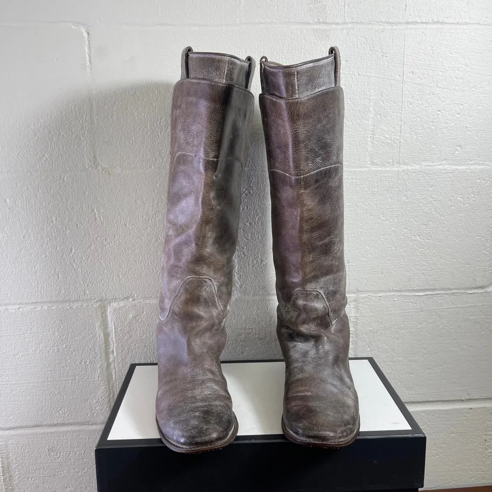 Frye‎ Paige 56783 Tall Riding Boots Brown Gray Leather Pull On Women's 8 B